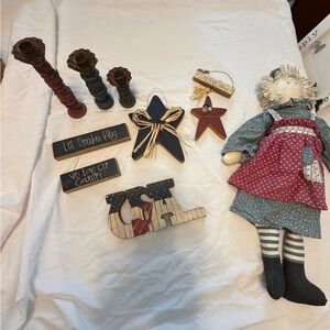 Lot of Patriotic Home Accents Set - Red, Blue, Cream